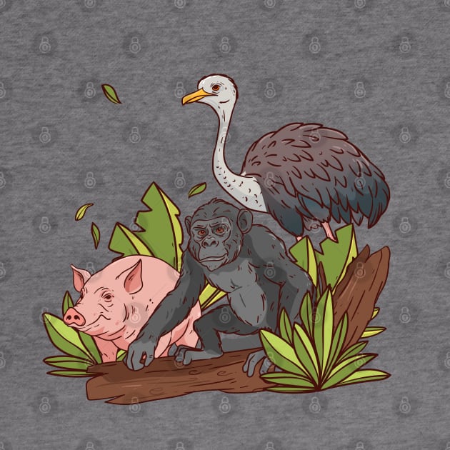 Pig Chimpanzee Ostrich Wild Animal by Mako Design 